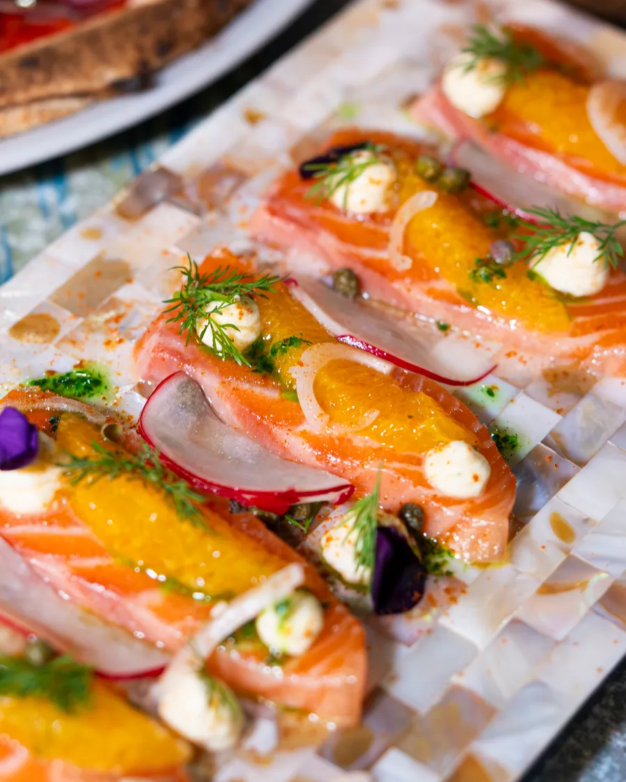 Salmon crudo with citrus, radish and dill