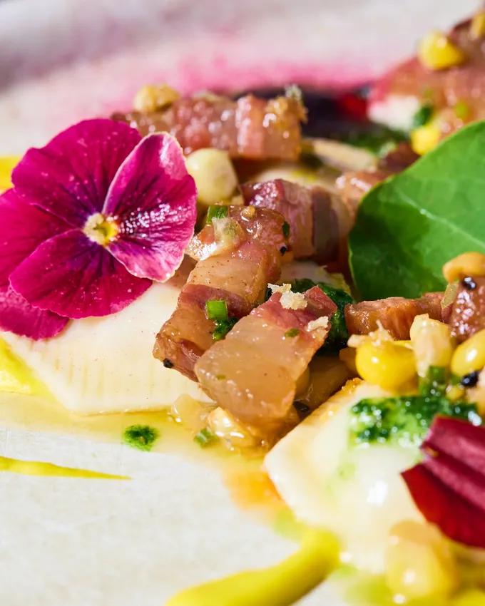 Crudo with citrus and edible flowers