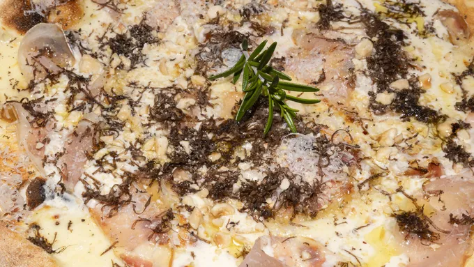 Truffle pizza from the wood-fired oven