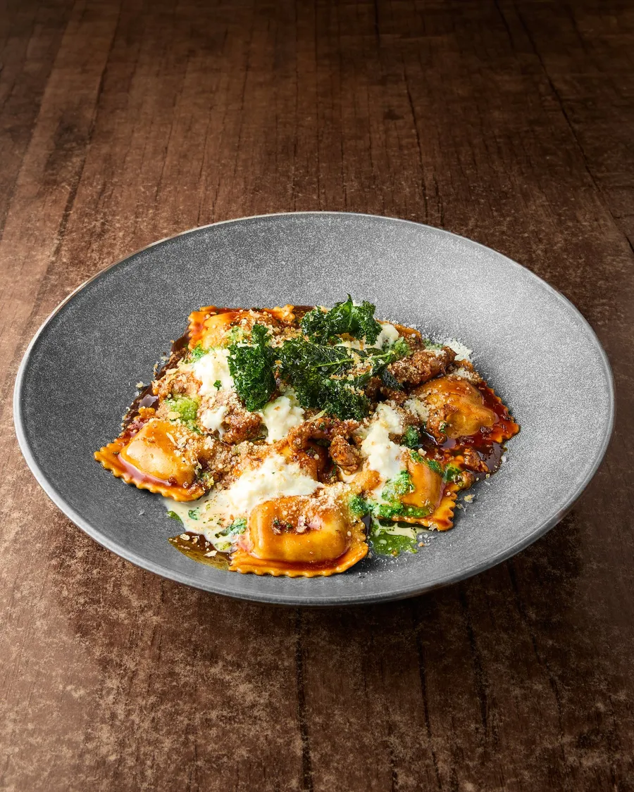 Beef cheek and stracciatella ravioli