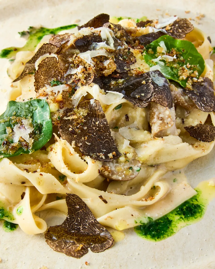 Homemade tagliatelle with shaved black truffle